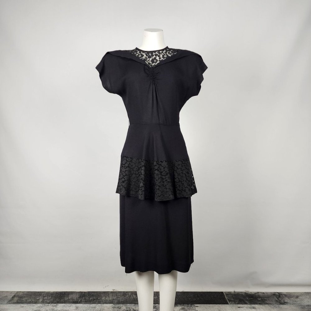 VINTAGE Black Lace Midi Dress Size S